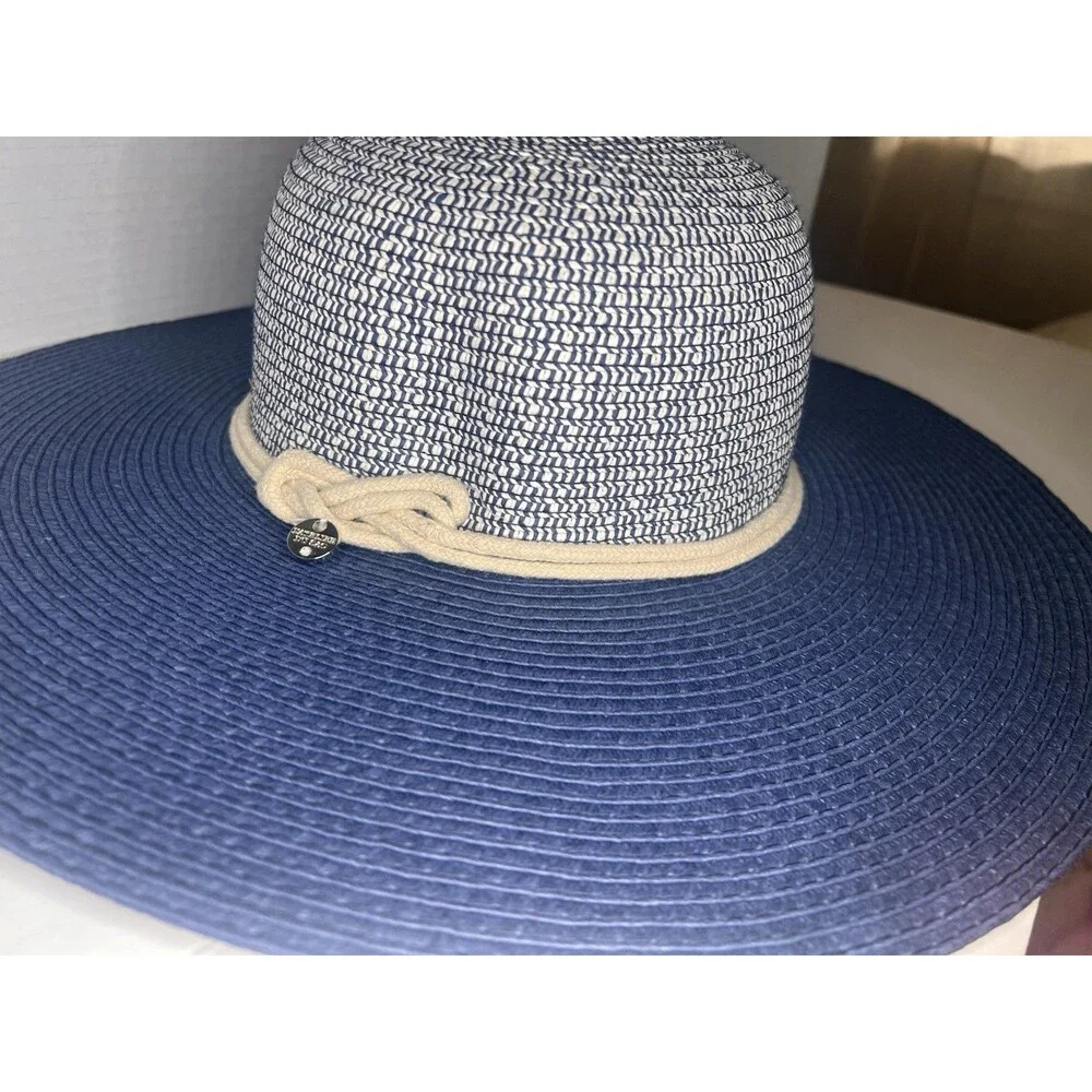 L’Atelier Du Sac Made in Italy Blue White Paper Straw Wide Brim Sun Hat